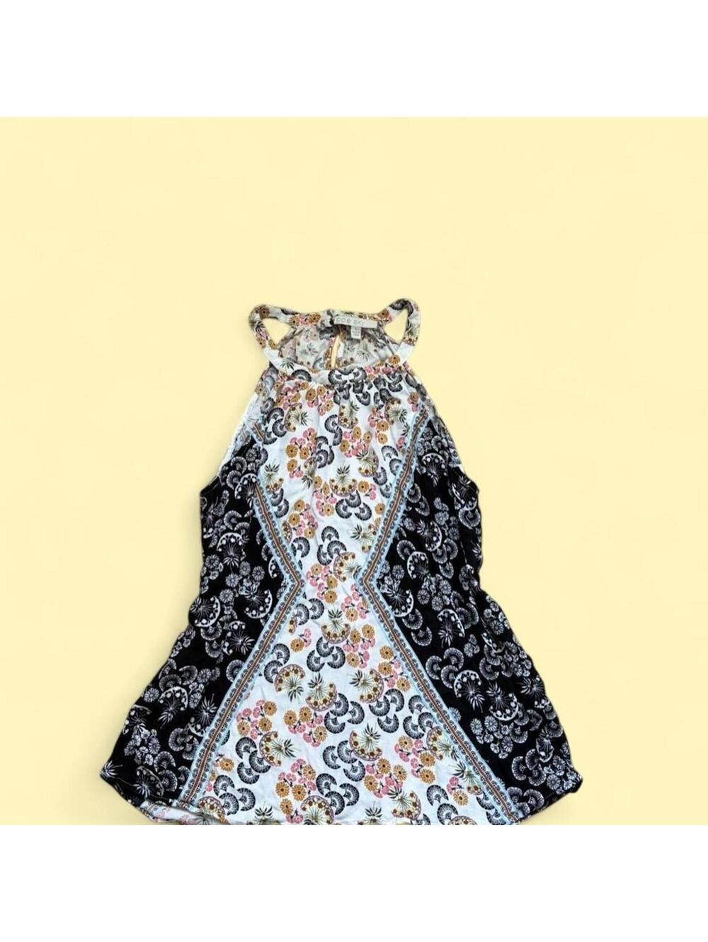 Pale Sky Floral Boho Halter Tank Top
